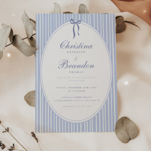 Invitation Mariage élégant classique avec ruban bleu rayé