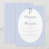 Invitation Mariage élégant classique avec ruban bleu rayé (Devant / Derrière)
