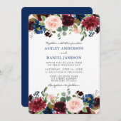 Invitation Mariage élégant Classique Bleu Aquarelle Floral (Devant / Derrière)