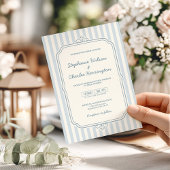 Invitation Mariage élégant classique bleu beige rayé