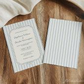 Invitation Mariage élégant classique bleu beige rayé