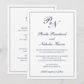 Invitation Mariage Élégant Classique Bleu Marine (Devant / Derrière)