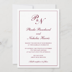 Invitation Mariage Élégant Classique Bourgogne