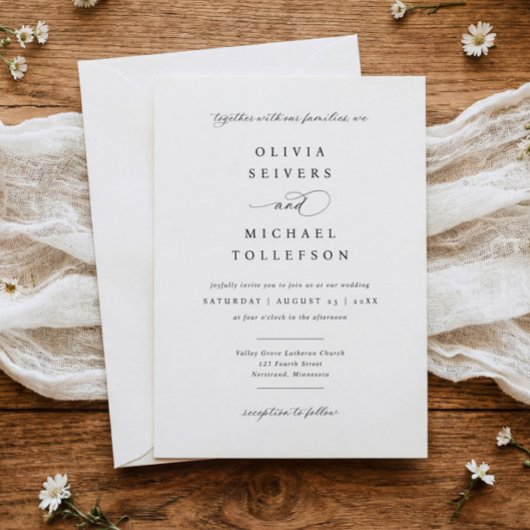 Invitation Mariage Élégant Classique Calligraphié Noir & Blan