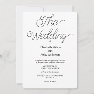 Invitation Mariage Élégant Classique Calligraphie Noir et Bla