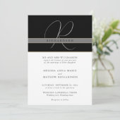Invitation Mariage Élégant Classique Chic Monogramme Noir Bla (Debout devant)