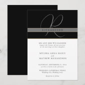 Invitation Mariage Élégant Classique Chic Monogramme Noir Bla (Devant / Derrière)