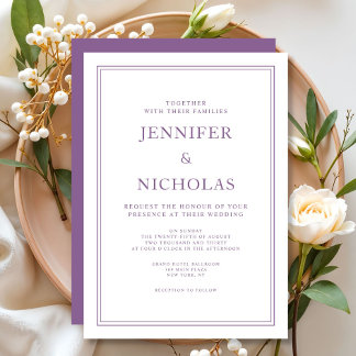 Invitation Mariage élégant classique formel français lilas