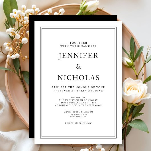 Invitation Mariage élégant classique formel noir et blanc