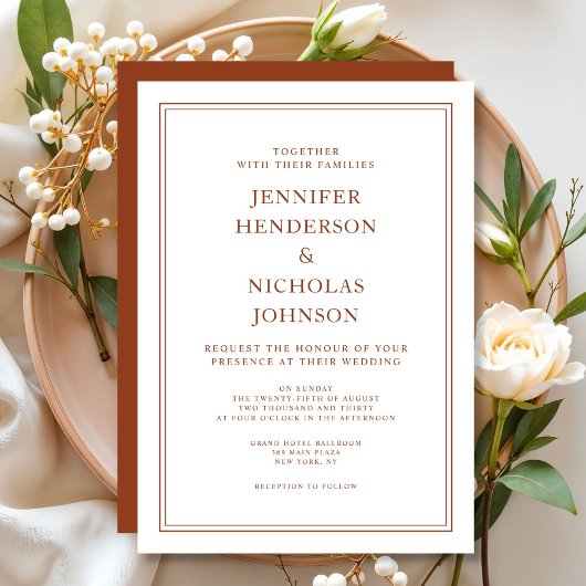Invitation Mariage Élégant Classique Formel Terracotta