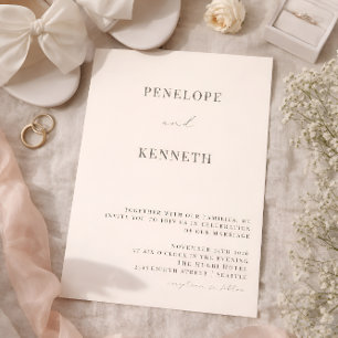 Invitation Mariage Élégant Classique Ivoire Noir Script