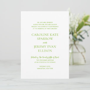 Invitation Mariage élégant classique minimal à la chaux verte