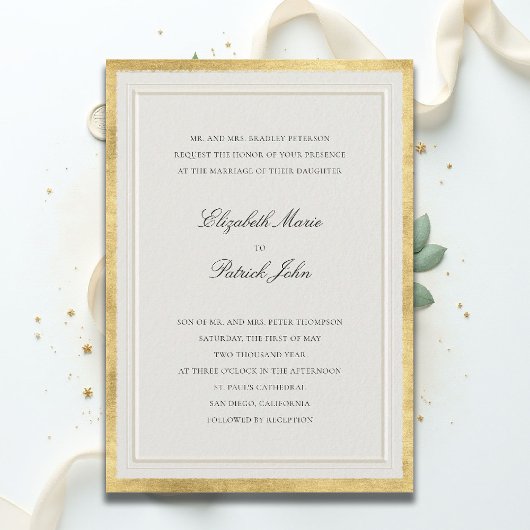 Invitation Mariage Élégant Classique Moderne Crème Doré Forme