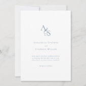 Invitation Mariage Élégant Classique Monogramme Blanc Bleu (Devant)