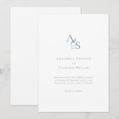 Invitation Mariage Élégant Classique Monogramme Blanc Bleu (Devant / Derrière)