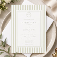 Mariage Élégant Classique Monogramme Rayure Vert S