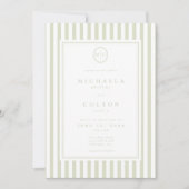 Invitation Mariage Élégant Classique Monogramme Rayure Vert S (Devant)