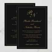 Invitation Mariage élégant classique noir et or (Devant / Derrière)