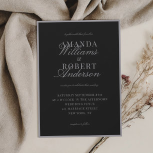 Invitation Mariage Élégant Classique Noir Mat Matériel d'Arge