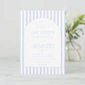 Invitation Mariage élégant classique rayé bleu (Debout devant)