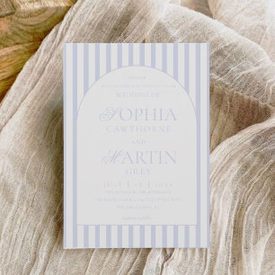 Invitation Mariage élégant classique rayé bleu 