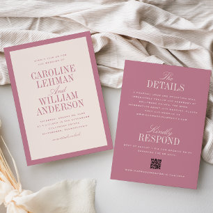 Invitation Mariage Élégant Classique Recto-Verso Rose
