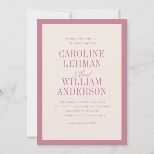 Invitation Mariage Élégant Classique Rose (Devant)