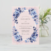 Invitation Mariage Élégant Classique Rose Navy (Debout devant)