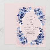 Invitation Mariage Élégant Classique Rose Navy (Devant / Derrière)