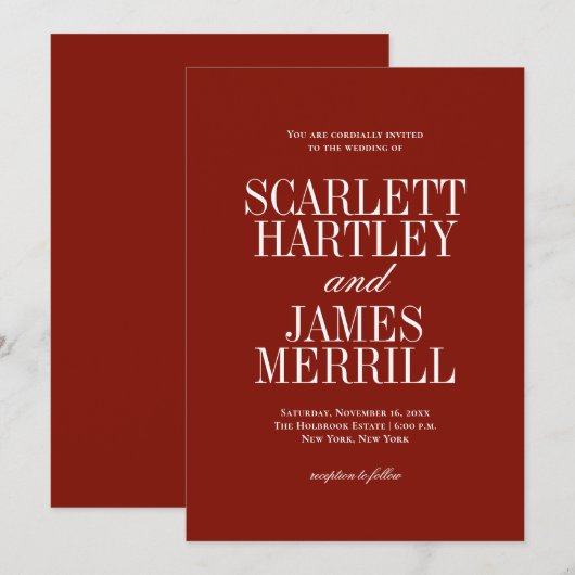 Invitation Mariage Élégant Classique Rouge (Devant / Derrière)