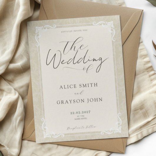 Invitation Mariage élégant classique script vintage beige