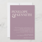 Invitation Mariage Élégant Classique Typographie Violet Pouss (Devant)