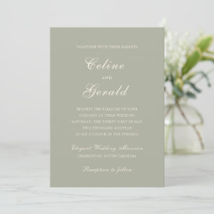Invitation Mariage élégant classique vert émoussé