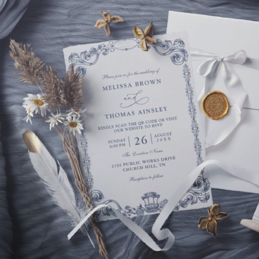 Invitation Mariage élégant classique vintage à budget code QR