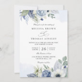 Invitation Mariage élégant code QR aquarelle bleu-vert (Devant)