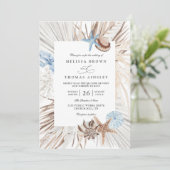 Invitation Mariage élégant code QR aquarelle mer plage bohème (Debout devant)
