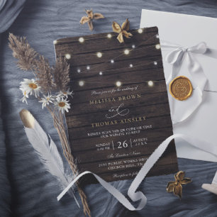 Invitation Mariage Élégant Code QR Bois de Grange Chic Rustiq