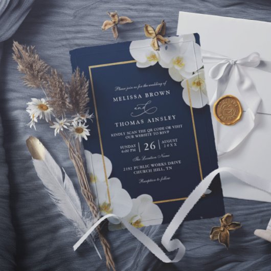 Invitation mariage élégant code qr chic floraison d'orchidée