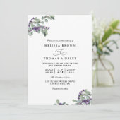 Invitation Mariage Élégant Code QR Floral Moderne Lavande (Debout devant)