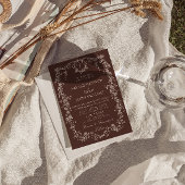 Invitation Mariage élégant code QR marron chocolat floral chi