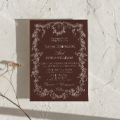 Invitation Mariage élégant code QR marron chocolat floral chi