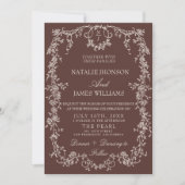 Invitation Mariage élégant code QR marron chocolat floral chi (Devant)