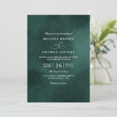 Invitation Mariage élégant code QR monogramme vert émeraude (Debout devant)