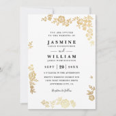 Invitation Mariage Élégant Code QR Or Rustique Fleurs Dentell (Devant)