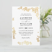 Invitation Mariage Élégant Code QR Or Rustique Fleurs Dentell (Debout devant)