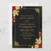 Invitation Mariage élégant code QR rouge or et noir de luxe (Devant)