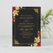 Invitation Mariage élégant code QR rouge or et noir de luxe (Debout devant)