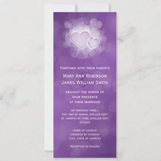 Invitation Mariage élégant Coeurs modernes violet (Dos)