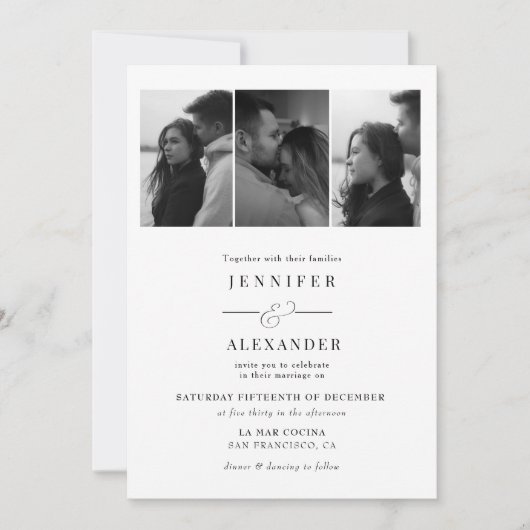 Invitation Mariage Élégant Collage Photo (Devant)