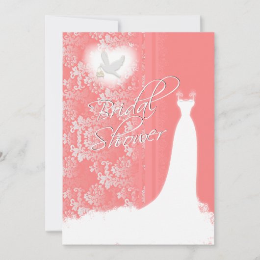Invitation Mariage élégant corail damassé Shower (Devant)